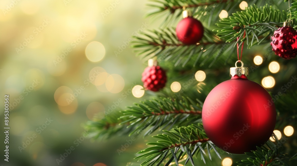 A red Christmas tree with three red ornaments hanging from it A red Christmas tree with three red ornaments hanging from it