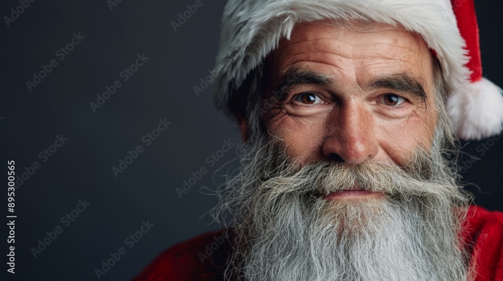 A man with a beard and a santa hat is smiling A man with a beard and a santa hat is smiling