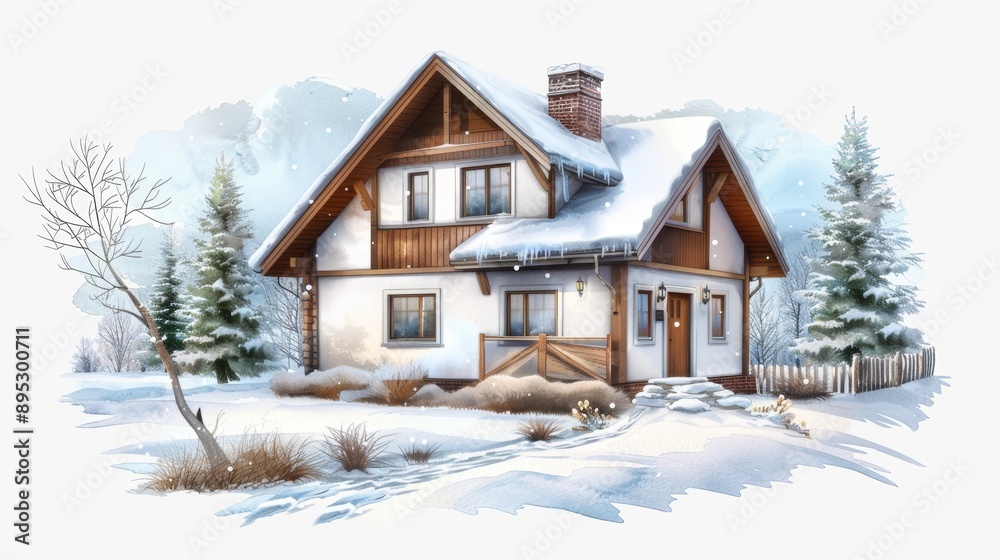 A house with a white roof and a chimney A house with a white roof and a chimney