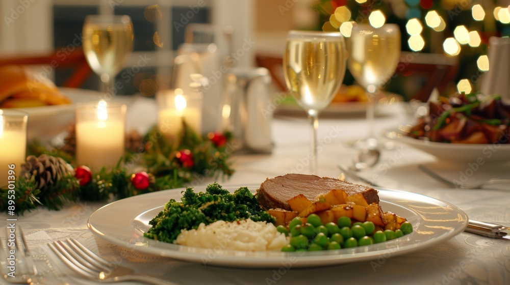 A table with a white plate of food and a wine glass A table with a white plate of food and a wine glass