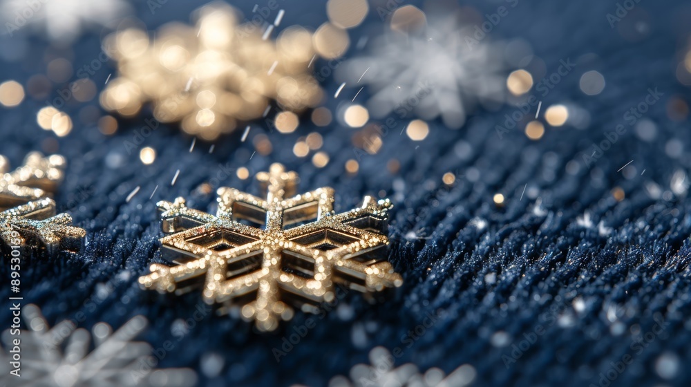 A blue background with snowflakes and gold snowflakes A blue background with snowflakes and gold snowflakes