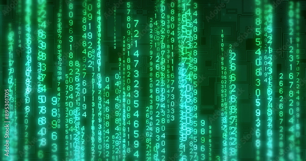 Image of digital data processing and binary coding on black background Image of digital data processing and binary coding on black background