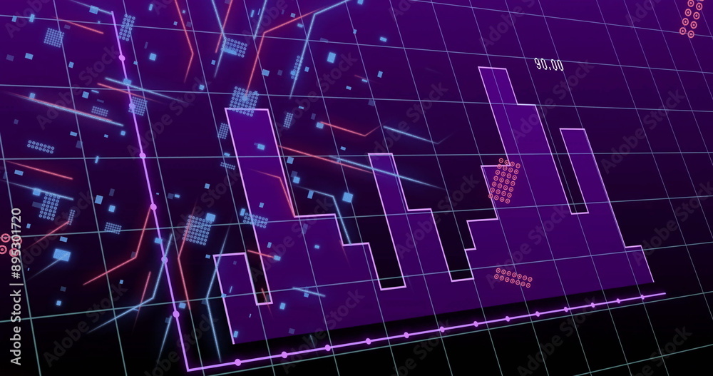 Image of digital data processing over circuit board on black background Image of digital data processing over circuit board on black background