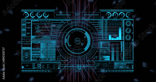 Image of digital data processing over screen on black background