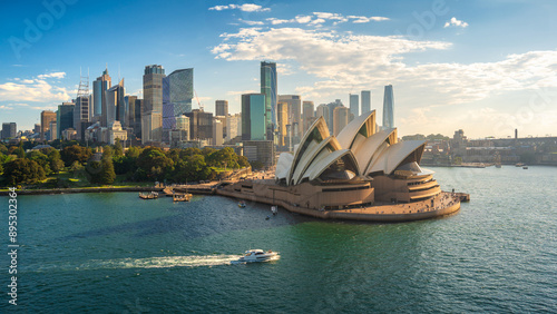 Sydney Harbour Opera House Cityscape Skyline Aerial View, Sydney, Australia photo