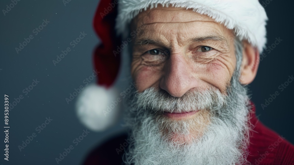 A man with a red hat and beard is smiling A man with a red hat and beard is smiling