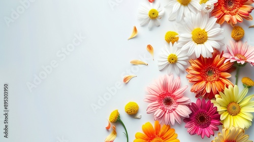 a group of flowers that are on a table together with a white background