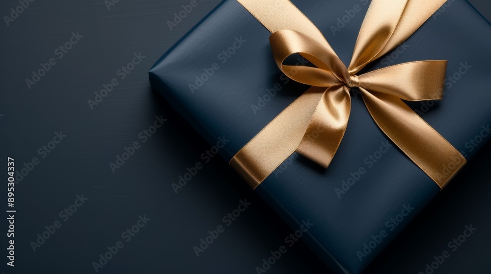 blue box with gold ribbon on top of it blue box with gold ribbon on top of it