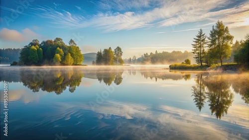 Wallpaper Mural A serene misty morning on a tranquil lake, nature, fog, water, reflection, peaceful, calm, serene, tranquil, mist, morning Torontodigital.ca