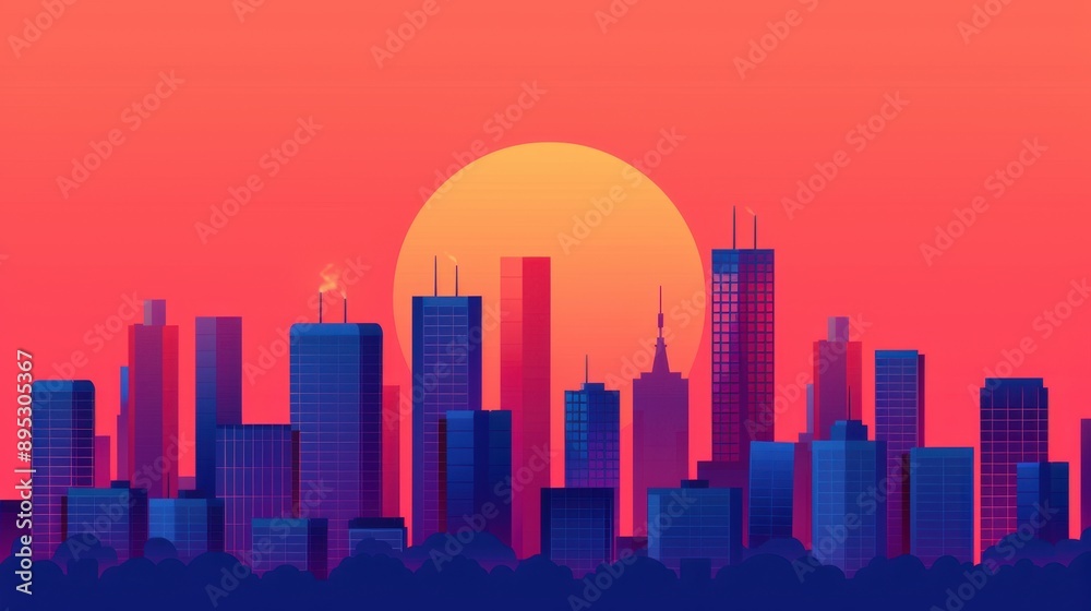 Obraz premium Urban Heat Island Impact, vibrant cityscape illustrating the urban heat island effect, showcasing global warming challenges, designed with ample space for informative text, rich detail throughout.