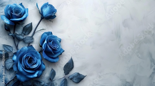 Fototapeta Naklejka Na Ścianę i Meble -  Blue roses arranged on a white background. Perfect for romantic, elegant, or luxurious themes.