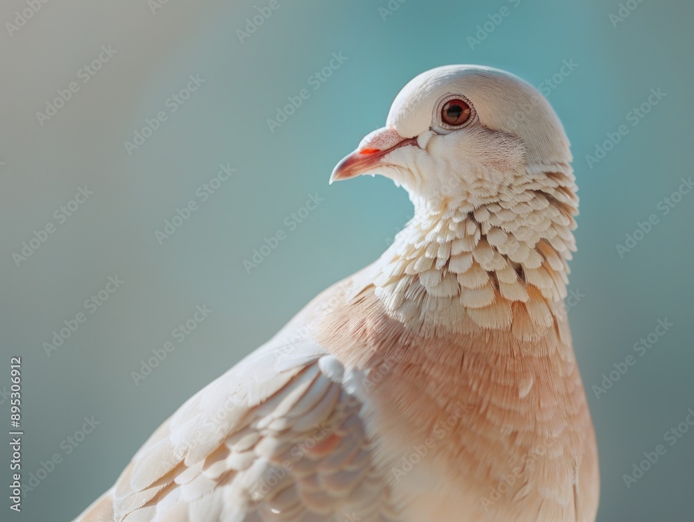 A detailed view of a pigeon's face on a blue background A detailed view of a pigeon's face on a blue background