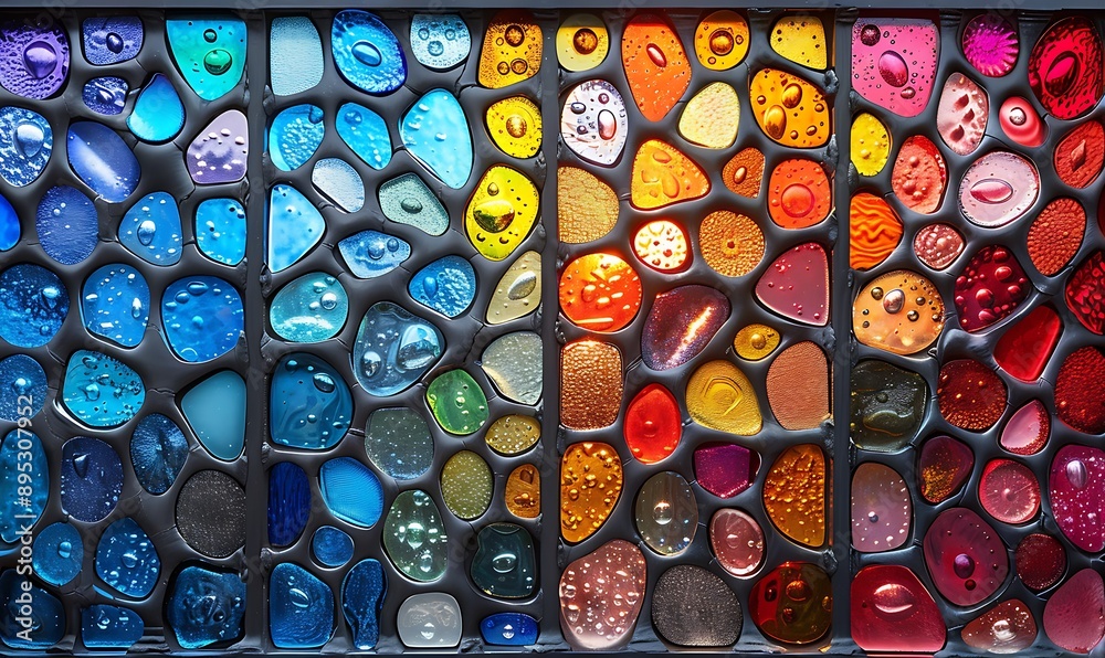  Seamless pattern background of colorful stained glass windows with vibrant color palette 