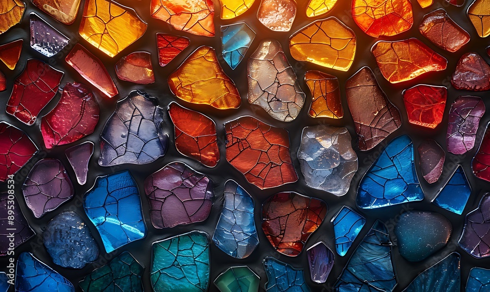 Seamless pattern background of colorful stained glass windows with vibrant color palette Seamless pattern background of colorful stained glass windows with vibrant color palette