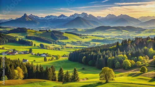 Scenic view of rolling hills and majestic mountains in the Allg?u region, Allg?u, Germany, mountains, Alps, nature photo