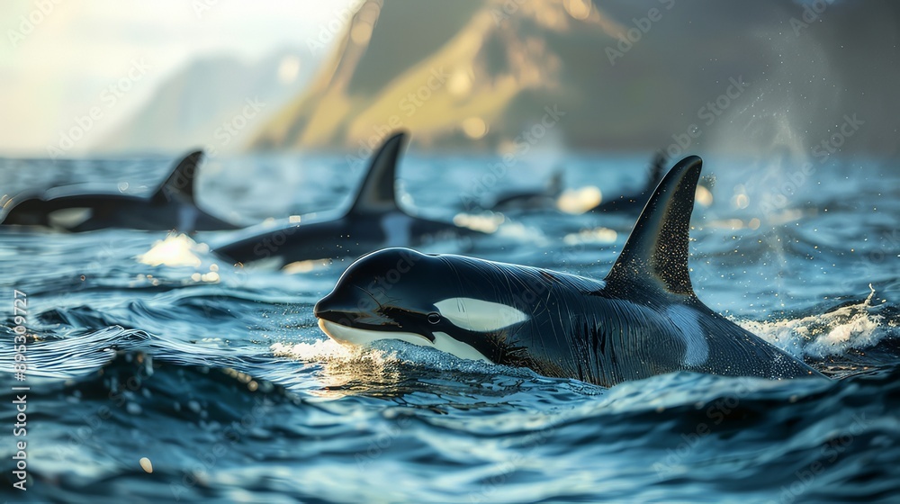 Fototapeta premium A large group of killer whale at the ocean
