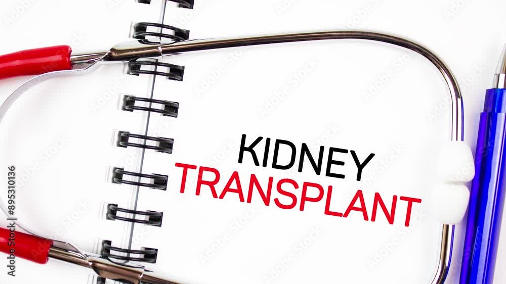 KIDNEY TRANSPLANT text,word on pad with stethoscope,animation