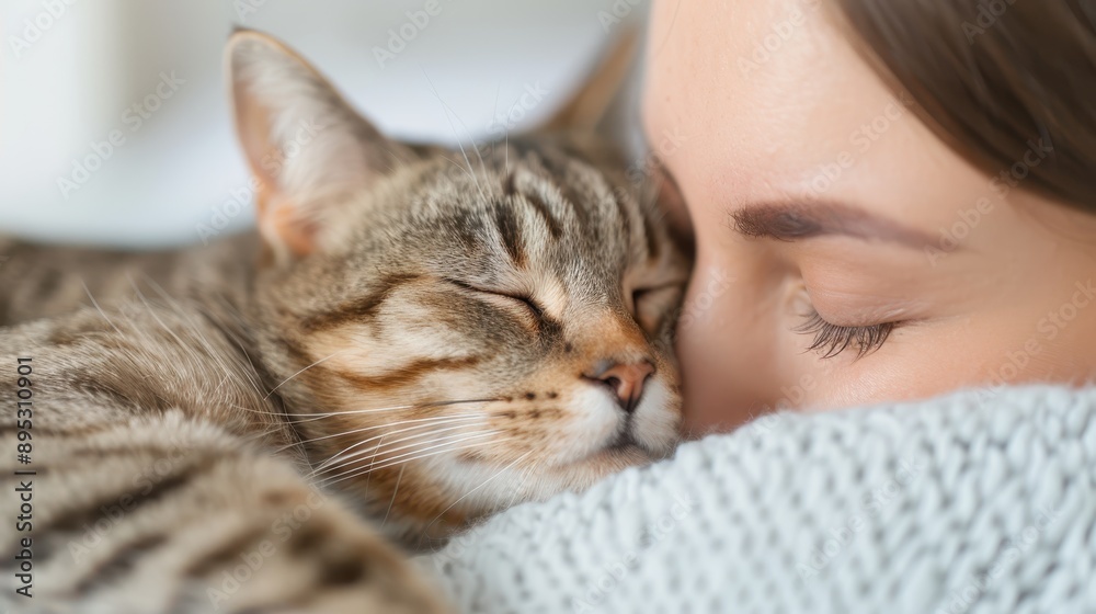 A striped tabby cat is peacefully sleeping on a knitted blanket, showcasing comfort and tranquility in a cozy home setting. A striped tabby cat is peacefully sleeping on a knitted blanket, showcasing comfort and tranquility in a cozy home setting.