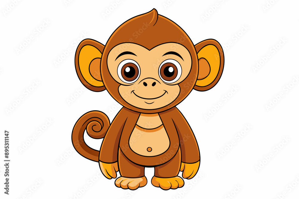 Fototapeta premium Funny Monkey Vector Illustration on White Background | Cartoons, Clipart, Line Art Design, Funny monkey vector illustration on white background, perfect for cartoons, clipart, and line art designs.