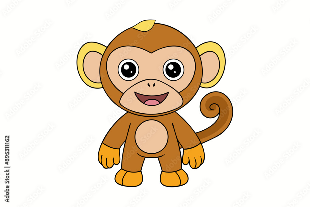 Obraz premium Funny Monkey Vector Illustration on White Background | Cartoons, Clipart, Line Art Design, Funny monkey vector illustration on white background, perfect for cartoons, clipart, and line art designs.