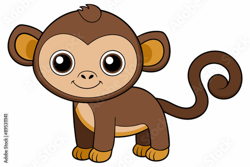 Funny Monkey Vector Illustration on White Background | Cartoons, Clipart, Line Art Design, Funny monkey vector illustration on white background, perfect for cartoons, clipart, and line art designs.
