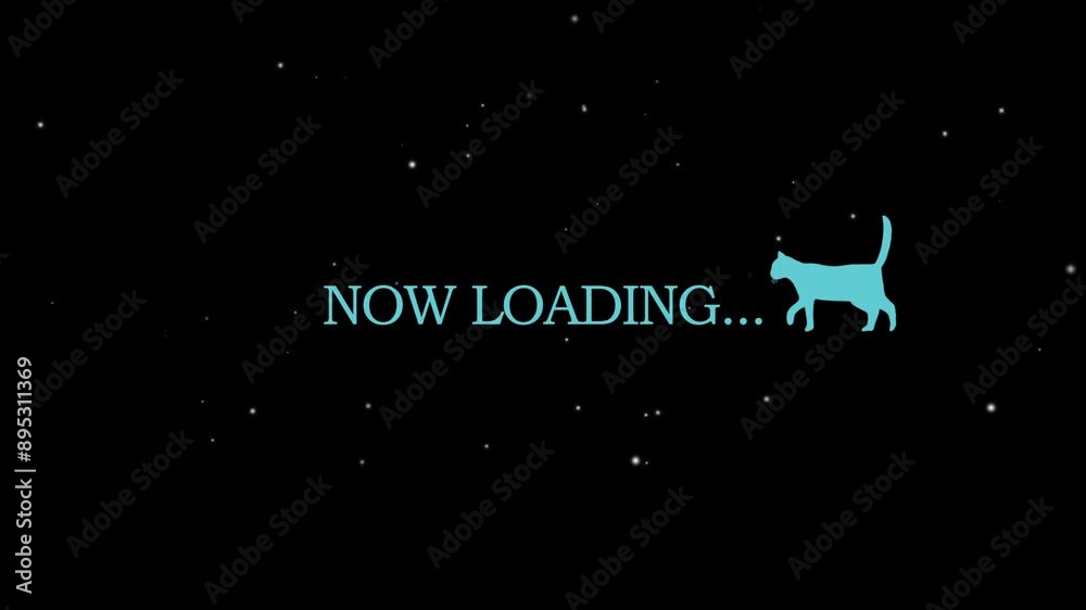猫が歩くアニメーションにnow loadingの文字が光る待機画面 猫が歩くアニメーションにnow loadingの文字が光る待機画面