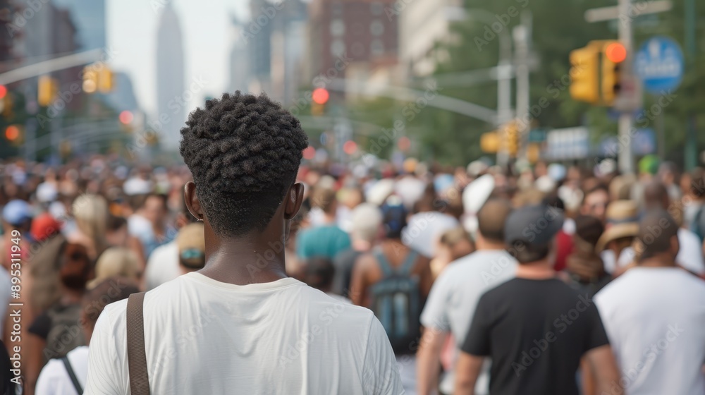 A large crowd of people walking down a busy city street, capturing the essence of urban life, society's movement and the daily interactions within a metropolitan environment. A large crowd of people walking down a busy city street, capturing the essence of urban life, society's movement and the daily interactions within a metropolitan environment.