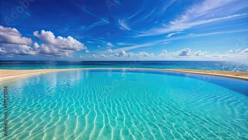 A pool filled with clear blue water on a sandy beach, pool, beach, water, sand, relaxation, vacation, paradise, tropical, sunny