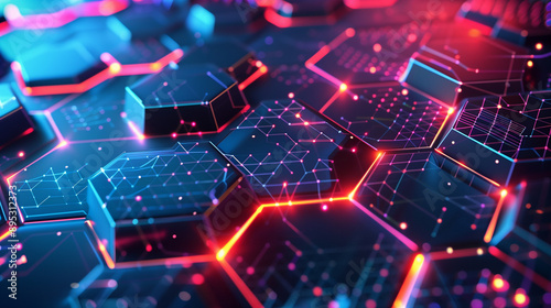 Wallpaper Mural Futuristic technology illustration featuring a hexagon grid structure and vibrant geometric shapes Torontodigital.ca