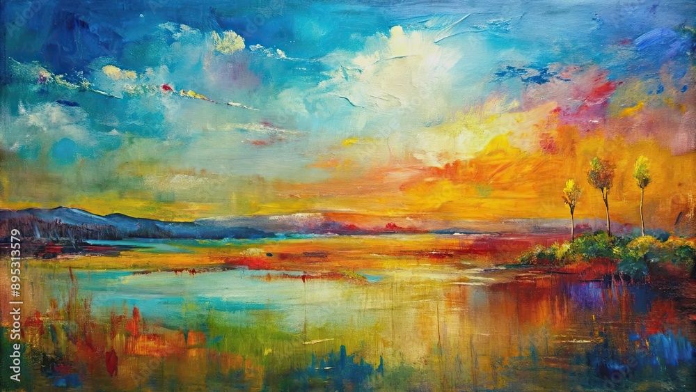 Abstract landscape painting on canvas with small amounts of acrylic paint scraped across it, abstract, landscape, painting Abstract landscape painting on canvas with small amounts of acrylic paint scraped across it, abstract, landscape, painting