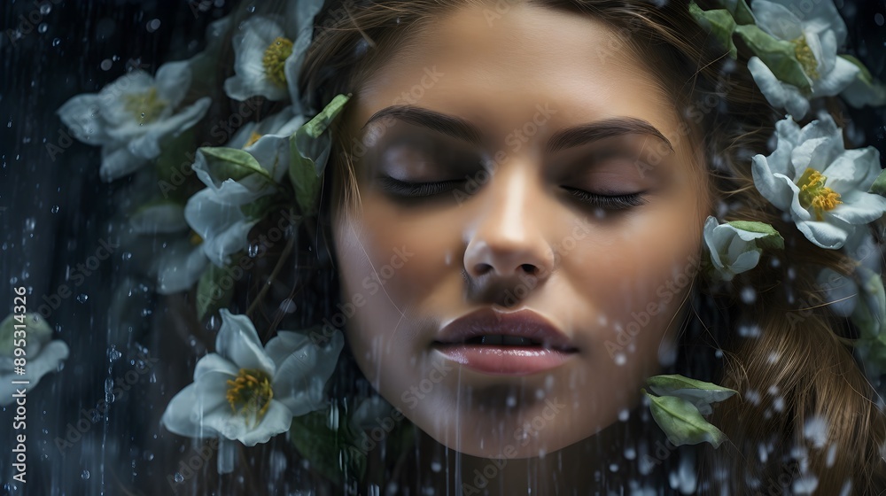 Alluring Natural Beauty Woman s Face with Floral Elements Alluring Natural Beauty Woman s Face with Floral Elements