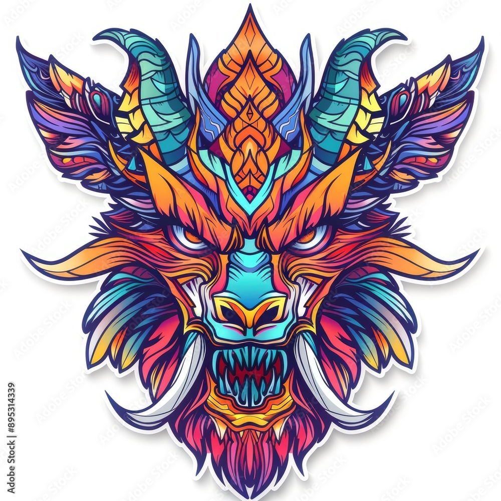 Detailed illustration of a psychedelic mecha wolf with vibrant colors and intricate patterns Detailed illustration of a psychedelic mecha wolf with vibrant colors and intricate patterns