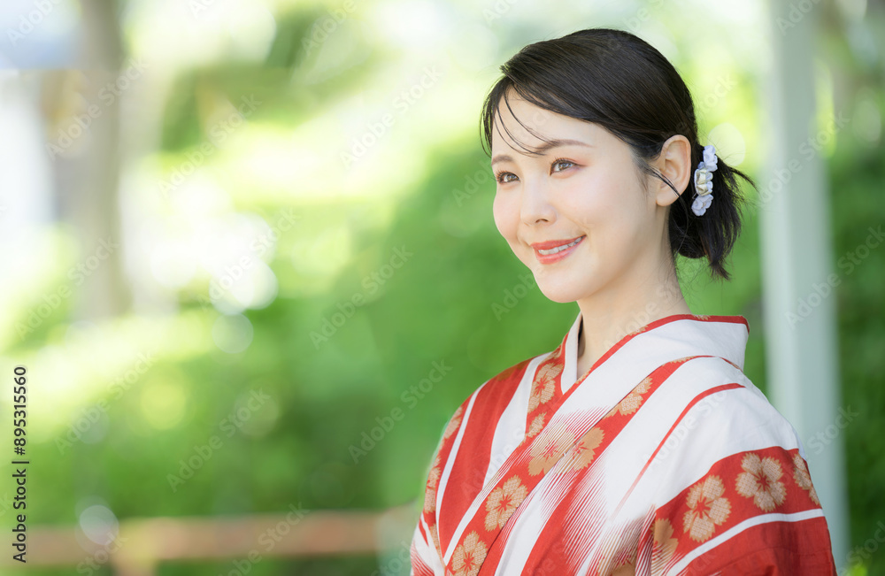 Close-up of a beautiful Japanese woman in a cute yukata Japanese summer Close-up of a beautiful Japanese woman in a cute yukata Japanese summer