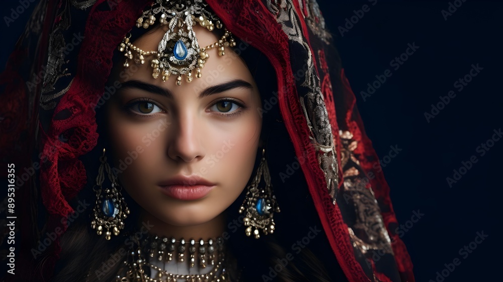 Captivating Visage in Traditional Cultural Attire and Ornate Accessories Captivating Visage in Traditional Cultural Attire and Ornate Accessories