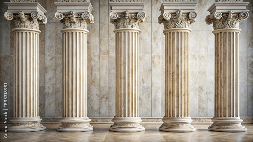 Fototapeta premium Ancient marble chipped columns, reminiscent of Greek or Roman architecture, ancient, antique, marble, chipped, columns