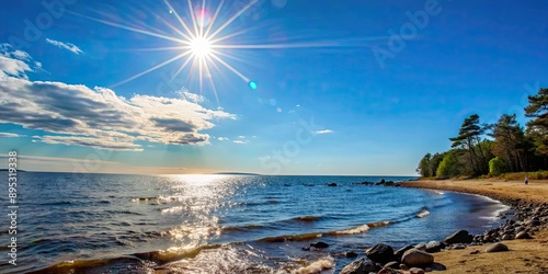 Fototapeta Naklejka Na Ścianę i Meble -  Sunny day on the coast of the Gulf of Finland in the Baltic Sea , coast, Gulf of Finland, Baltic Sea, sunny day, beach, seaside