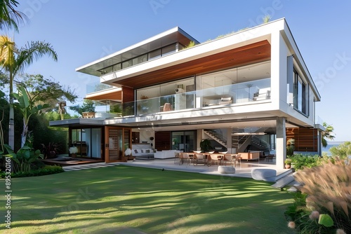 Wallpaper Mural Modern House with a Large Backyard and Lush Greenery Torontodigital.ca