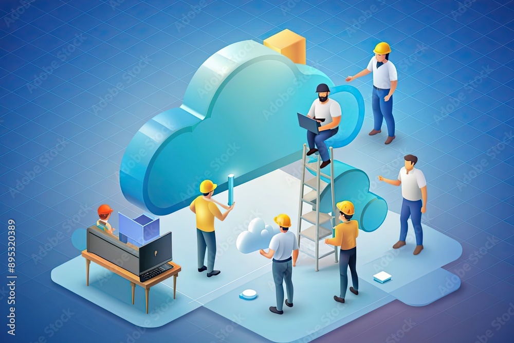 Naklejka premium Engineers Working on Cloud Computing