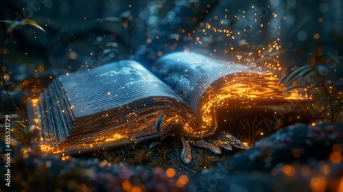 Enchanted Book of Light in Mystical Forest