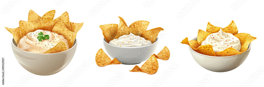 Delicious tortilla chips served with creamy dips, perfect for snacking and entertaining at gatherings or parties. Delicious tortilla chips served with creamy dips, perfect for snacking and entertaining at gatherings or parties.