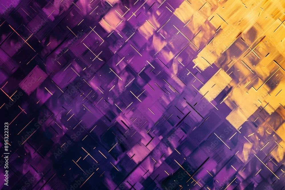 Geometric pixel pattern with contrasting colors of purple and yellow, forming a dynamic and energetic backdrop with a high-quality texture Geometric pixel pattern with contrasting colors of purple and yellow, forming a dynamic and energetic backdrop with a high-quality texture