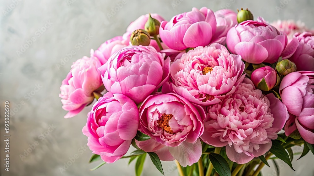 Beautiful lush pink peonies bouquet with golden centers on background, peonies, flowers, bouquet, pink, lush Beautiful lush pink peonies bouquet with golden centers on background, peonies, flowers, bouquet, pink, lush