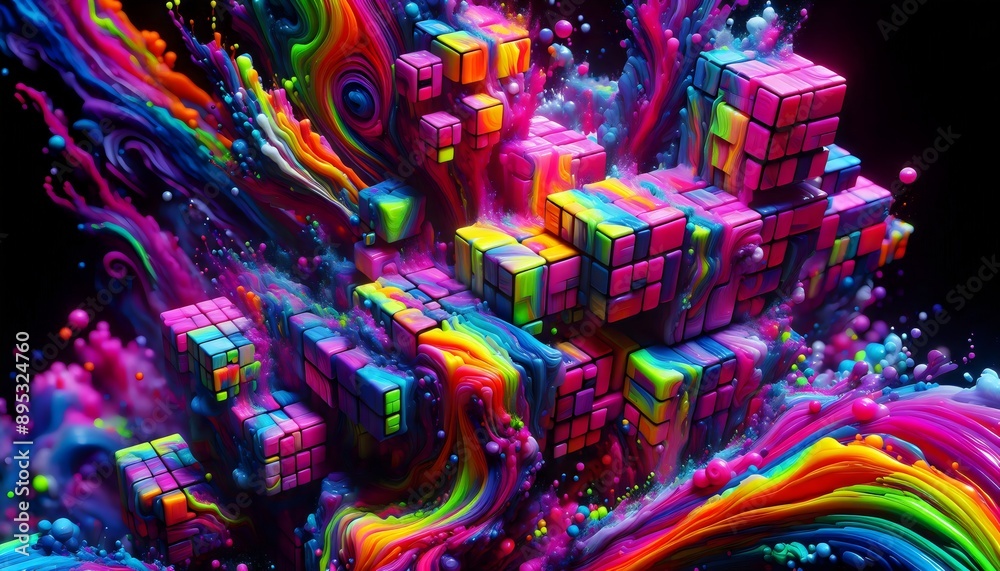 Wallpaper Explosión de Colores: Cubos Mágicos Fotografía Hiperrealista, Ilustración 3D Ai Wallpaper Explosión de Colores: Cubos Mágicos Fotografía Hiperrealista, Ilustración 3D Ai