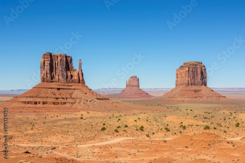 West and East Mitten Buttes, Monument Valley Navajo Tribal Park in northeast Navajo County, Arizona, USA - generative ai © Nia™
