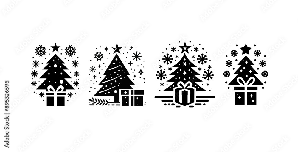 Obraz premium Christmas tree and gift vectors, suitable for design additions