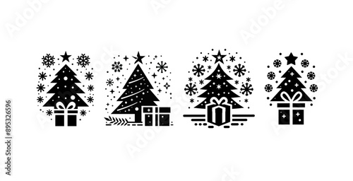 Christmas tree and gift vectors, suitable for design additions