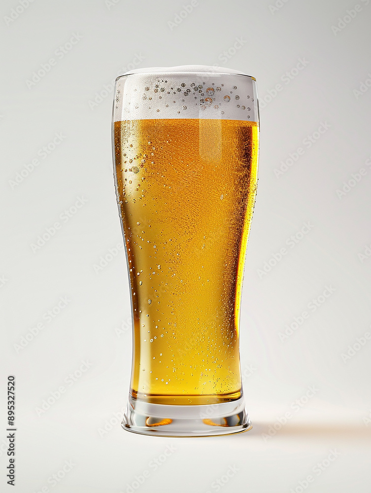 Refreshing Glass of Cold Beer with Frothy Head on White Background Refreshing Glass of Cold Beer with Frothy Head on White Background