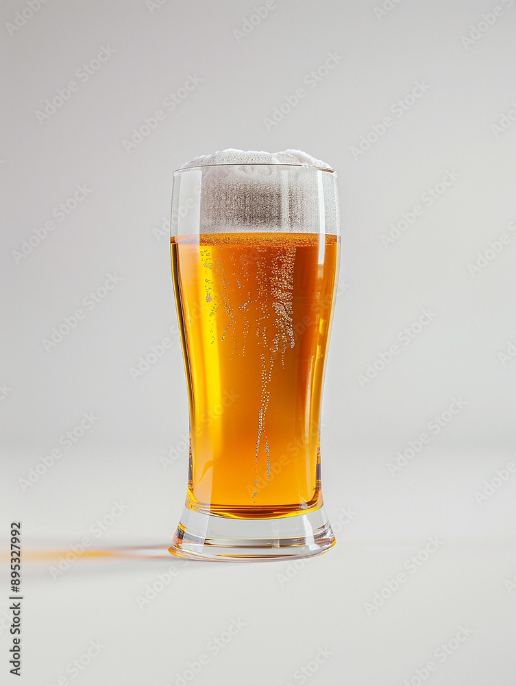 Refreshing Glass of Cold Beer with Frothy Head on White Background Refreshing Glass of Cold Beer with Frothy Head on White Background