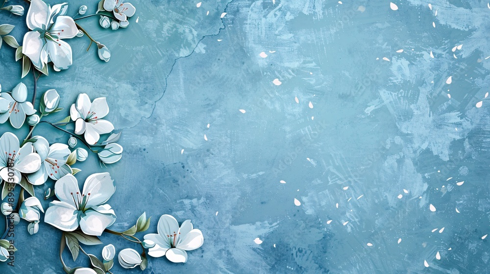 2. Beautifully crafted Mother's Day invitation card in a soothing blue palette with intricate jasmine blossoms, ideal for A4 vertical format 2. Beautifully crafted Mother's Day invitation card in a soothing blue palette with intricate jasmine blossoms, ideal for A4 vertical format