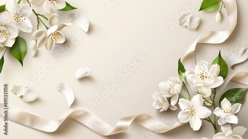 3. Charming Mother's Day invitation embellished with graceful jasmine flowers and a stylish ribbon, perfect for celebrating the special day photo